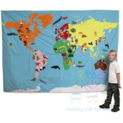 World  Fabric on Giant World Map Fabric Wallhanging With 181 Motifs